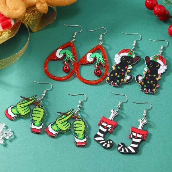 Hot selling acrylic Christmas green headed monster earrings necklace keychain bag pendant accessories in Europe and America