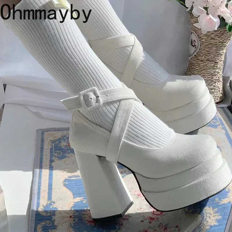 Designer Platform Women Mary Jane Shoes Fashion Elegant Cross Strap Thick Heel Shoes Ladies College Style Dress Pumps Shoes W250910