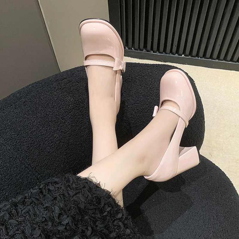 Sweet Bow High Heels Slip on Mary Shoes Womens Cute Round Shape Toe Cap Party Shoes for Women Patent Leather Pumps W250910