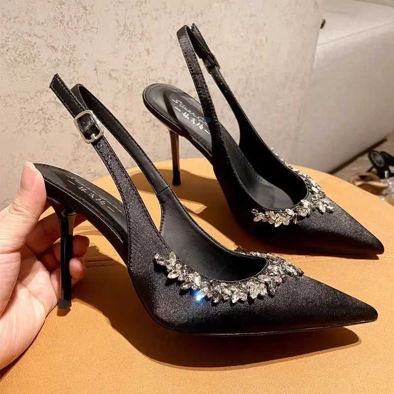 Sexy Pointe Toe Womens Thin Heels Shoes Luxury Rhinestone High Heels Sandals trendy leather Single Shoes for Women Banquet Shoes W250910