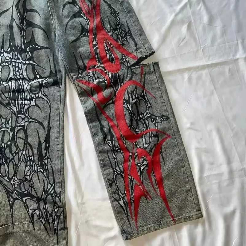 2025 New American Trend Retro Hiphop Embroidery Pattern Baggy Jeans For Men And Women Y2K Harajuku Gothic Wide Pants Streetwear Z250910