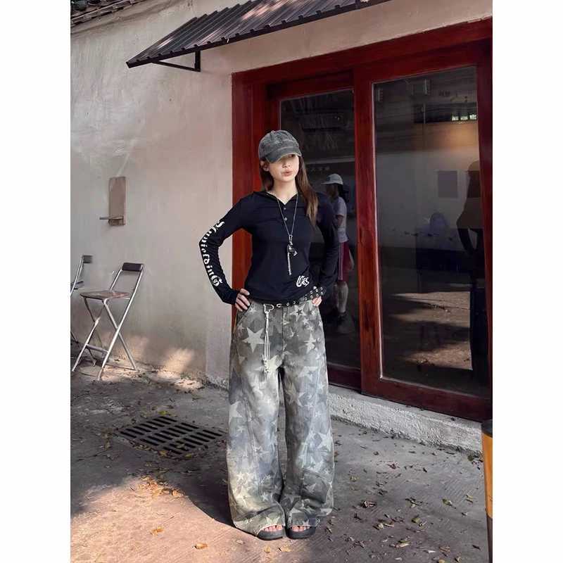 ZHIZOU Women Y2k Camouflage Cargo Jeans Harajuku 90s Vintage Baggy Star Denim Trousers Japanese 2000s Style Oversize Jeans Pants Z250910