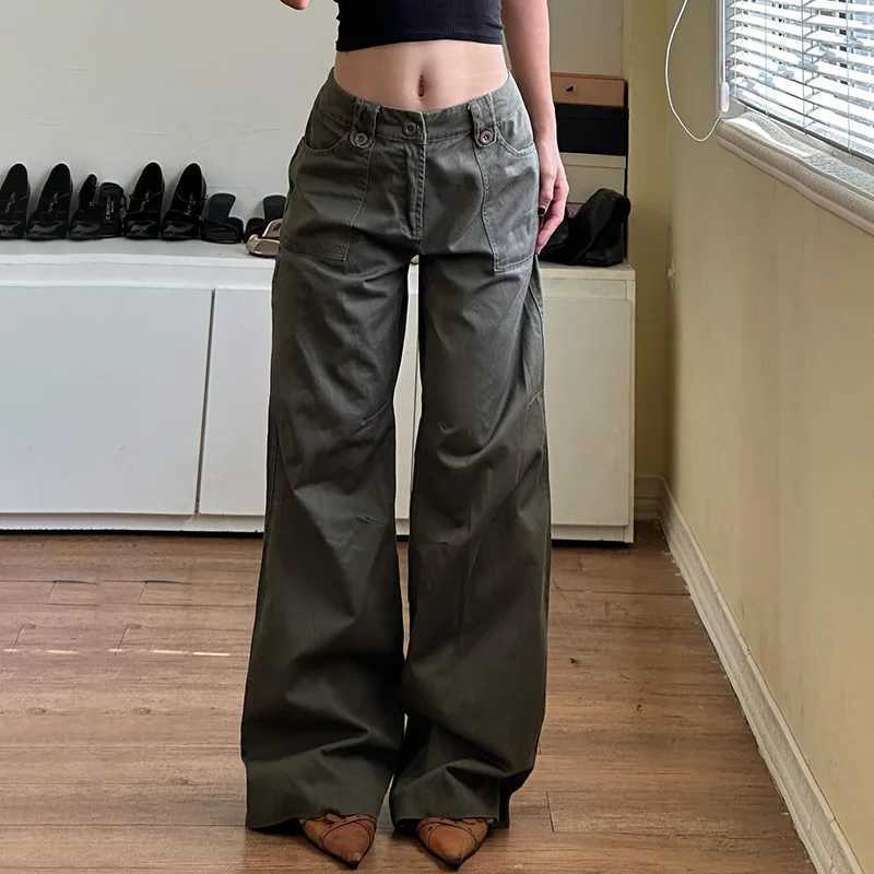 Low Waisted Flare Jeans Streetwear 2000s Clothes Y2k Women Bottom Belted Cargo Vintage Denim Pants P67DI27 Z250910