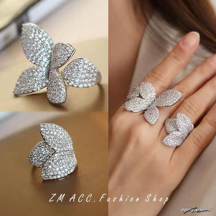 2021 Top Selling Wedding Rings Sweet Cut Jewelry Sterling Sier Pave White Sapphire CZ Dia Gemstones Party Open Adjustable Flower Women Band Ring