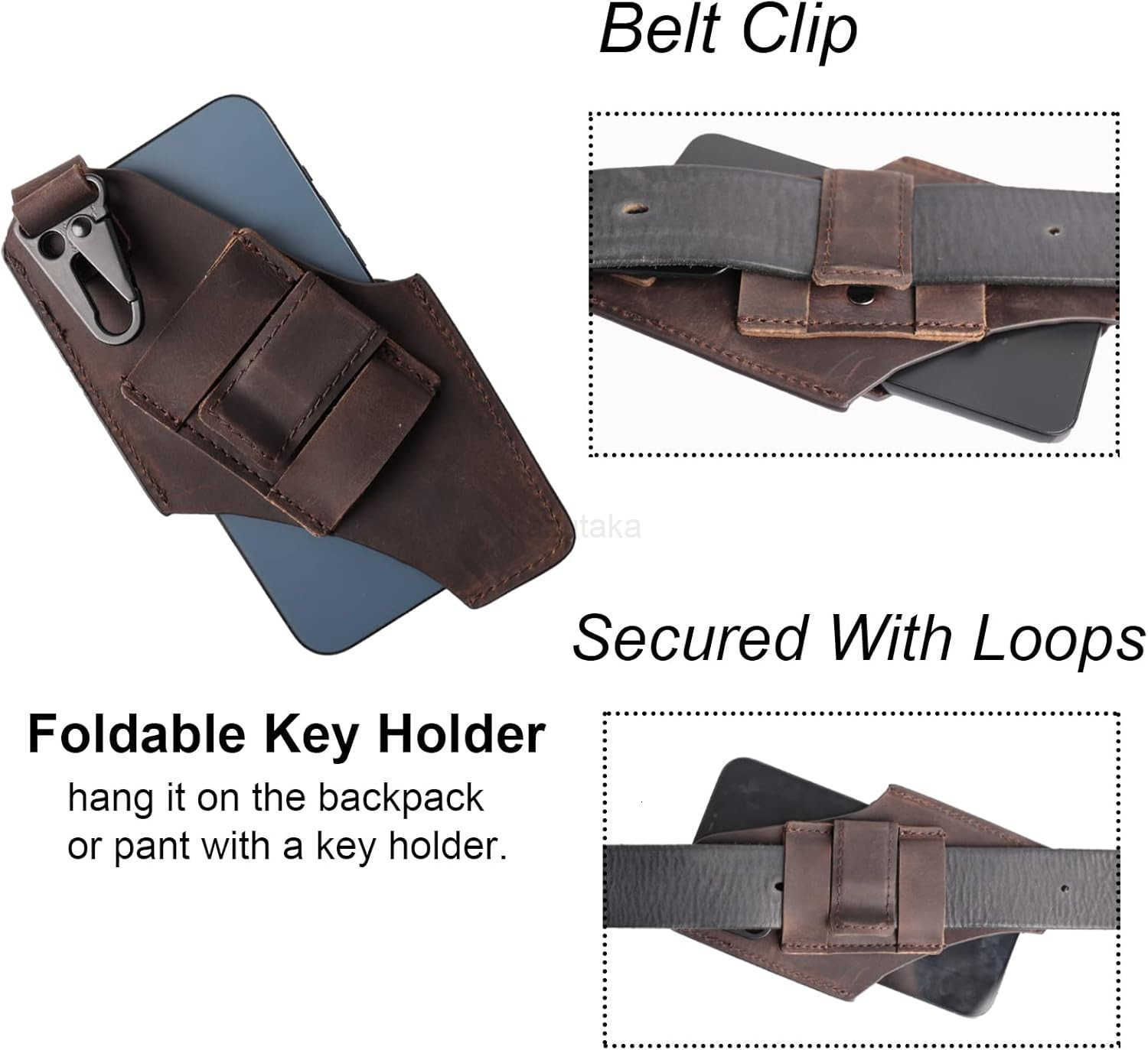 Leather Cell Phone Holster with Belt ClipLeather Pouch for iPhone Belt Case LoopsLeather on BeltCell SheathLarge SizeDarkbrown Z250910