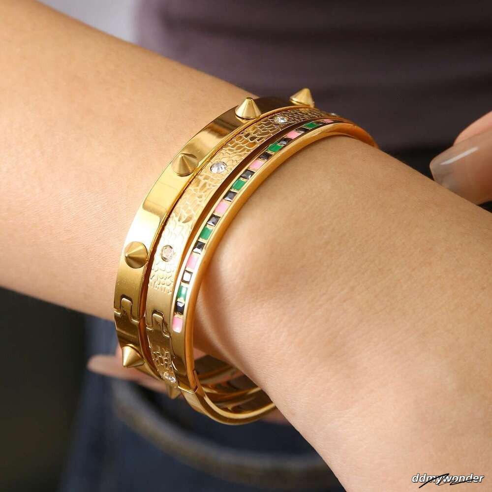 Dhcollections Gold Plated Geometric CZ Bracelet - Minimalist Stainless Steel Bangle For Women | Hypoallergenic Fashion Jewelry (58G) ddmywonder ddmywo