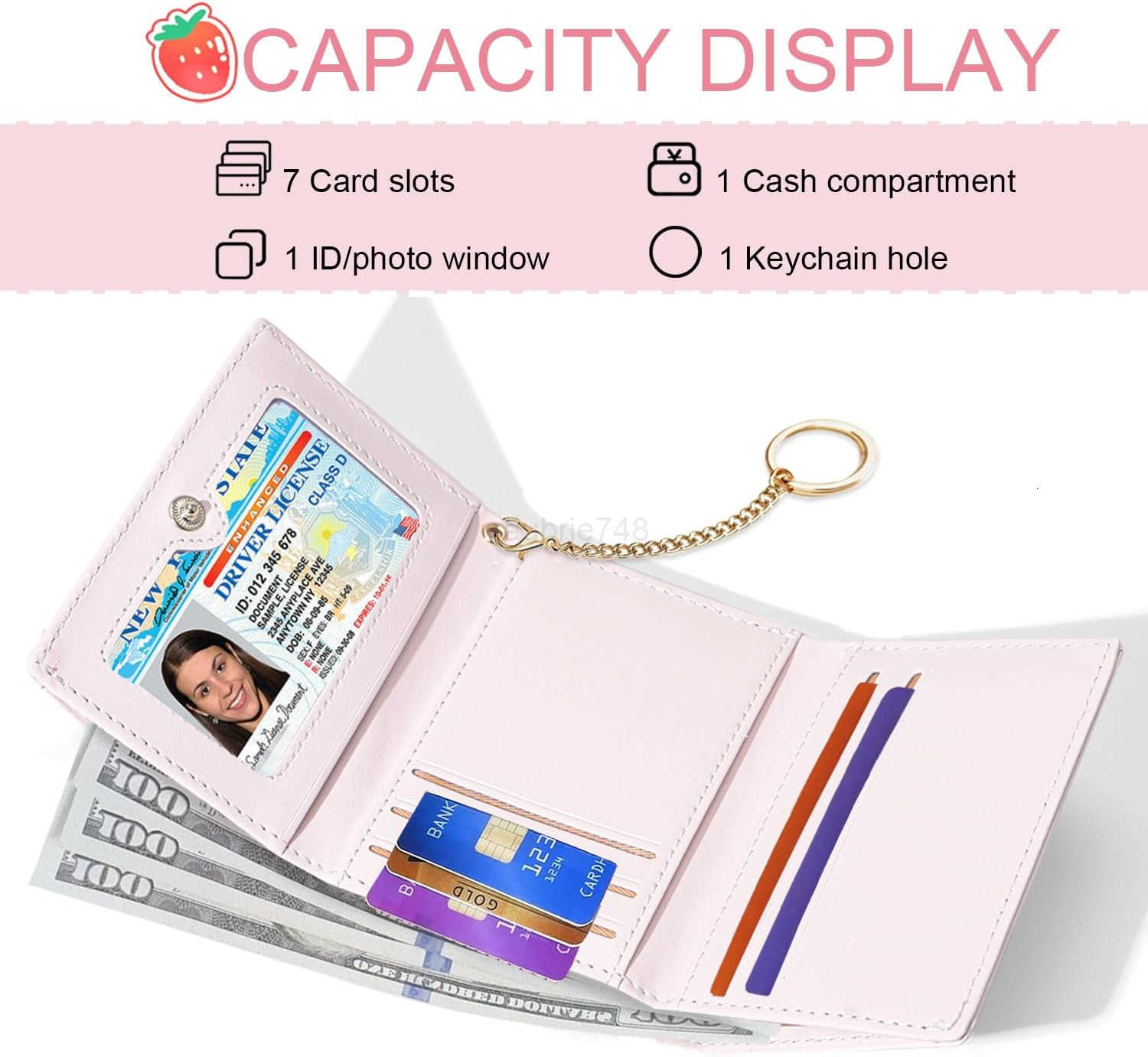 Small Cute Wallet with Strawberry Coquette Bow Print ID CARD Holder for Women Girls PINKZ250910