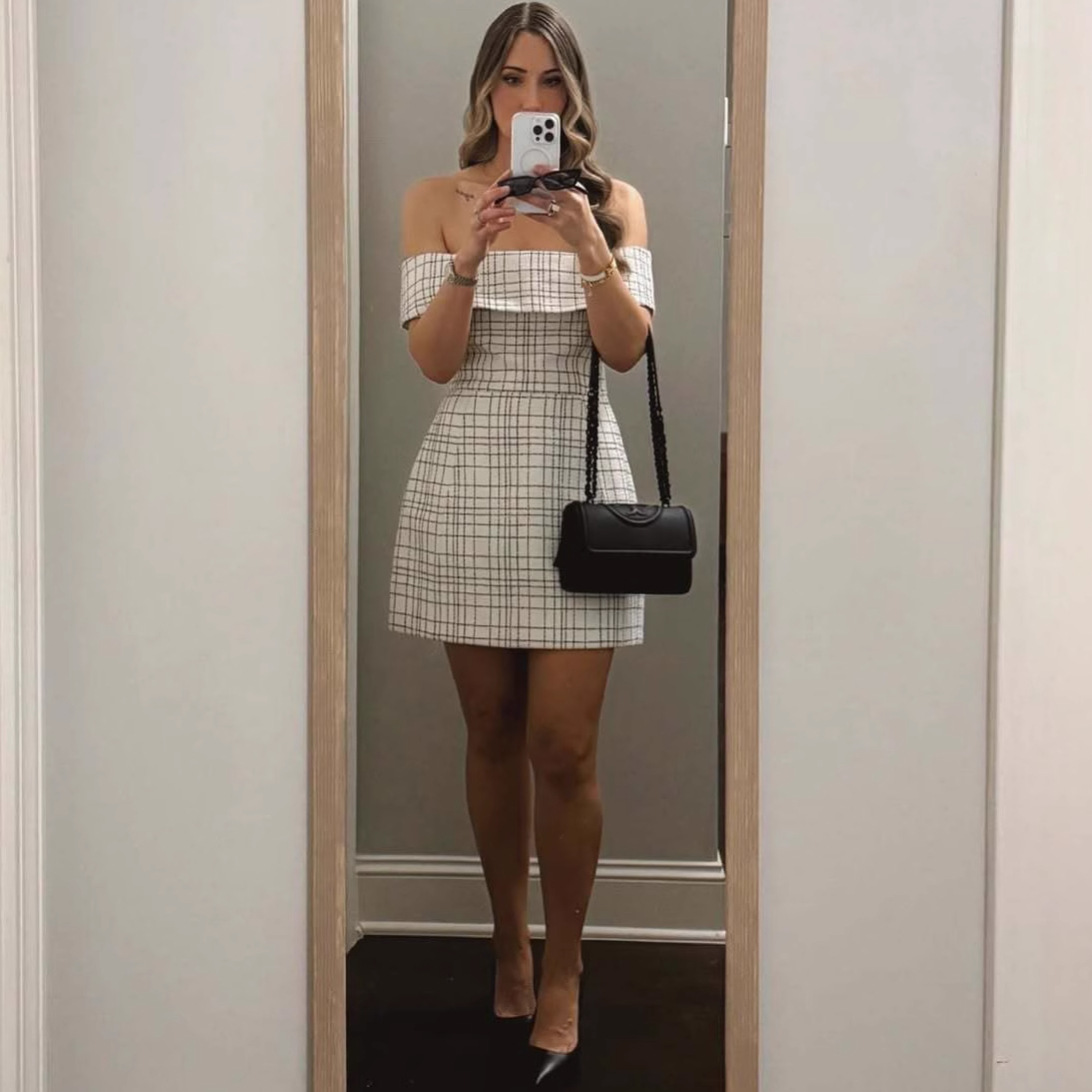 L94Women's new fashion tight plaid hip skirt European and American sexy one-shoulder dress female