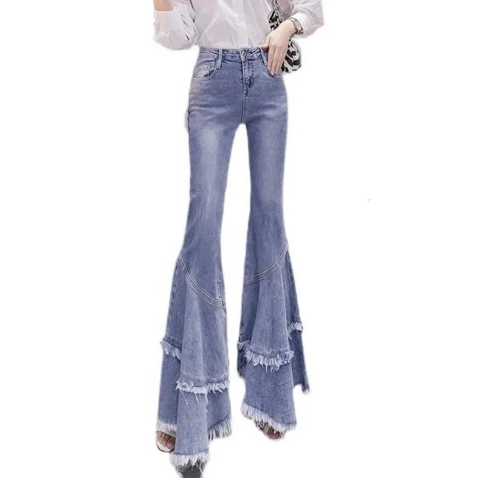 Spring Womens Jeans Skinny Burr Denim Flared Pants High Waist Femme Bell Bottom Boyfriend Plus Size Jeans Pantolon 2025 New Z250910