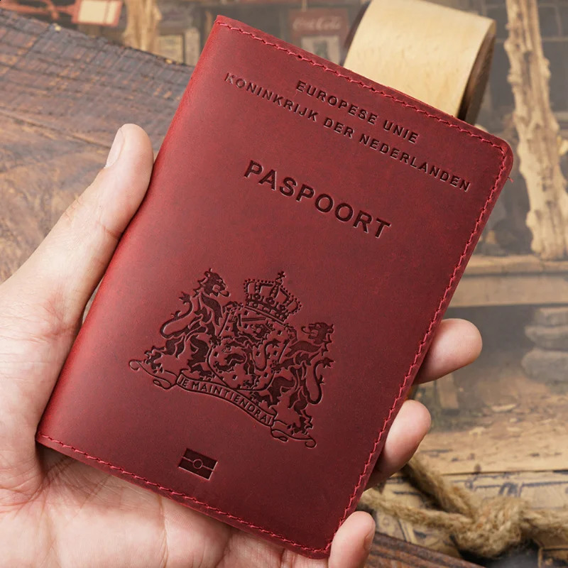 Genuine Leather Passport Cover for Netherlands Dutch Credit Card Holder Holland Passport Case Travel Wallet250906