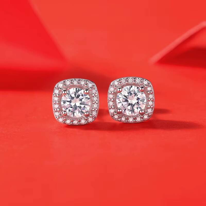 Square Gra Certificate Vvs Moissanite Earrings Stud Prong Settings 925 Sterling Silver Moissanite Earrings for Wedding Jewelry