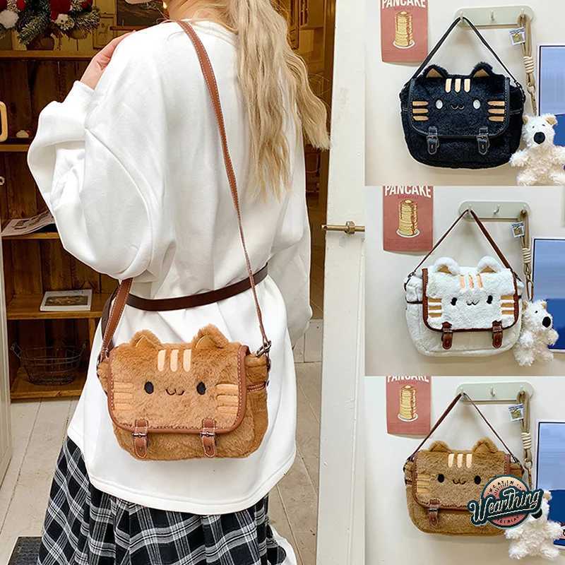 Cute Cat Face Plush Shoulder Messenger Bag For Women Lovely Beautiful Cartoon Handbag Crossbody BagsXJ250910
