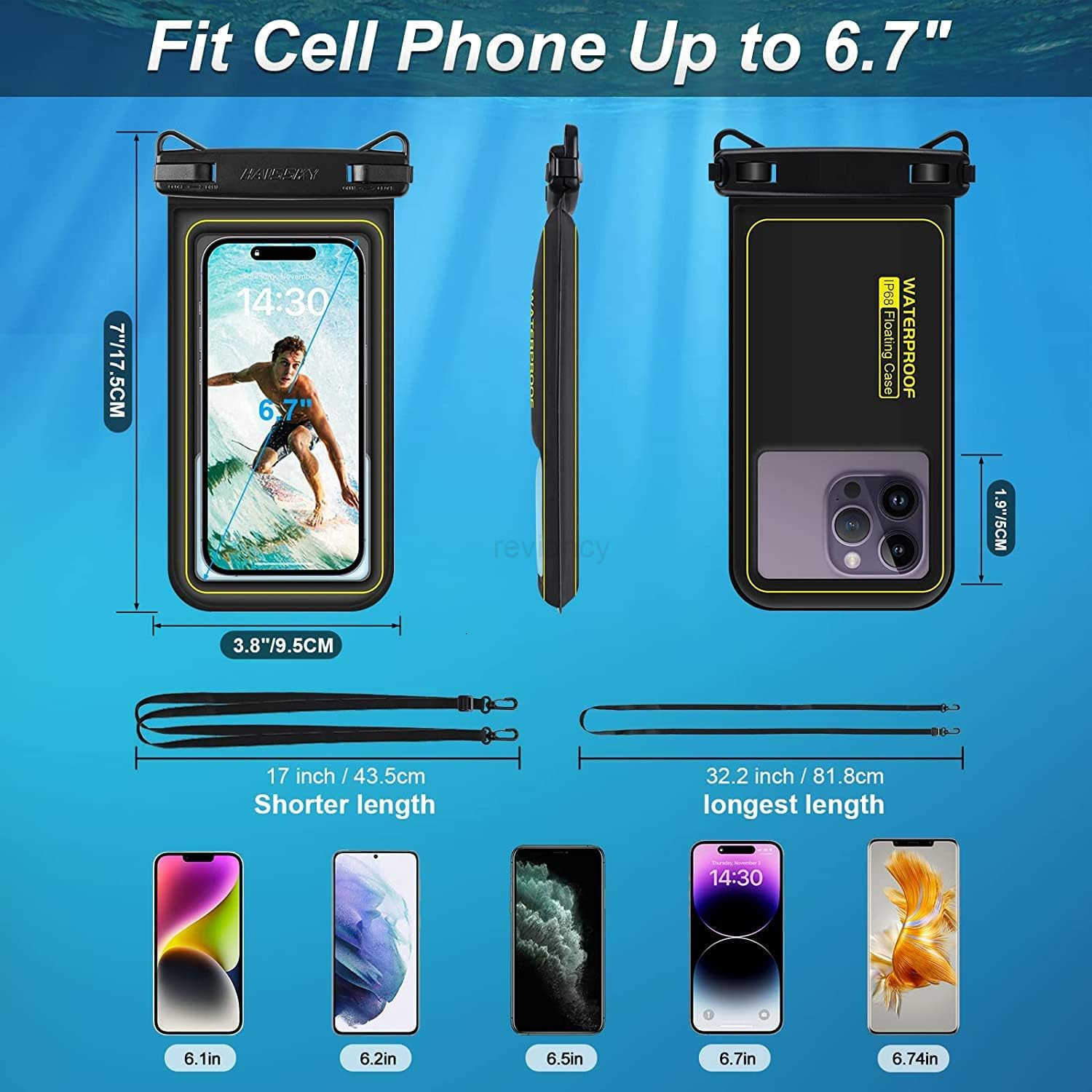 Waterproof Phone Pouch 72 IPX8 Floating Underwater Cellphone Dry Bag Case Holder for iPhone 15 14 13 12 11 Pro Max XS Plus X Samsung Phone Protector f