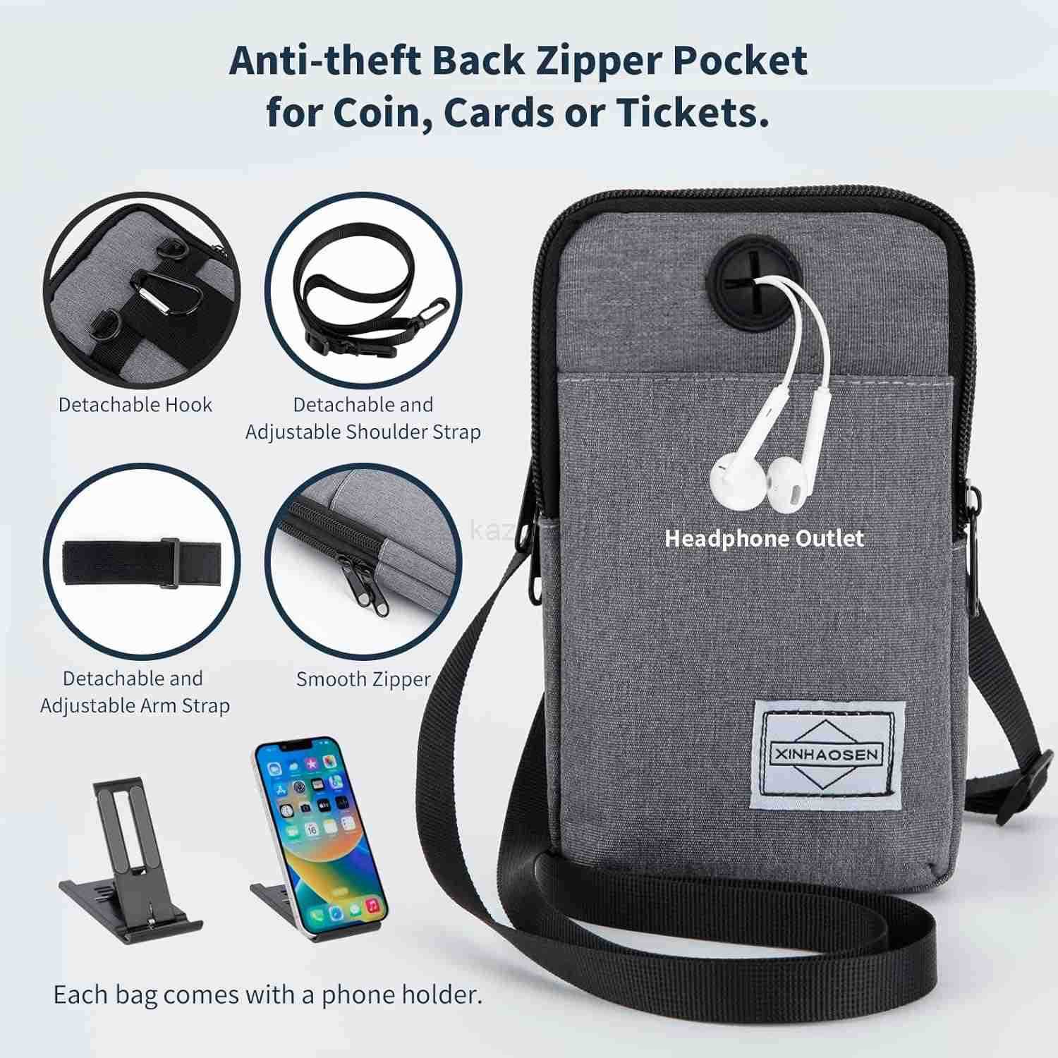 Cell Phone Purse Waist Pack Bag Travel Crossbody Bag Wristband Sport Armband Wallet with Removable Shoulder Strap Black Z250910