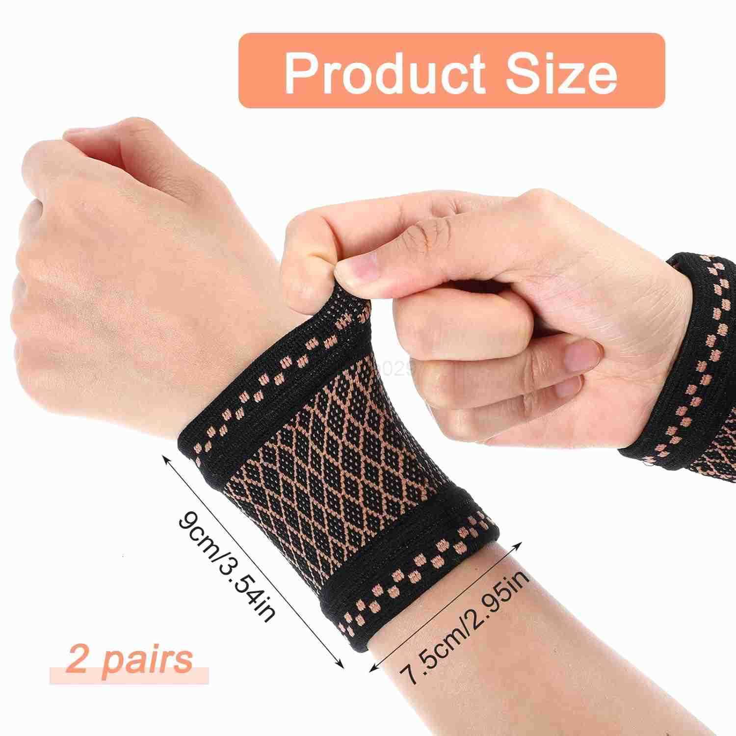 2 Pairs Copper Wrist Compression Brace Wrist Brace Elastic Wrist Support Compression Sleeve for Weightlifting Fitness Yoga Workout Arthritis Sprains T