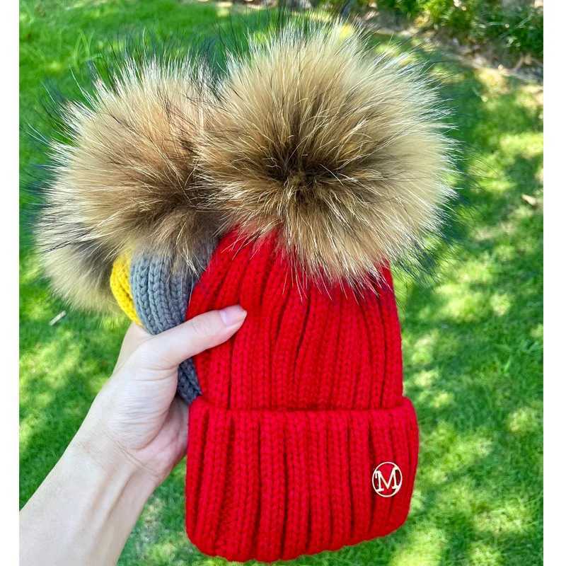 Real Raccoon Fur Ball hats Winter Hat C Kids Boy Girl Aldult Warm Big Fur Pom Poms Ski Hat Fur Pompoms Hat 2022XJ250910