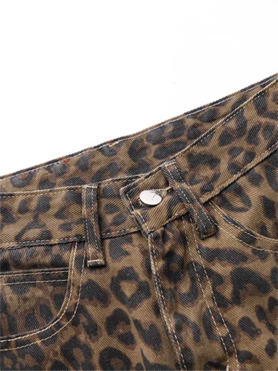 Leopard Print Jeans for Women High Waisted Y2k Retro Fashion Streetwear Denim Pants Hip Hop Straight Wide Leg Baggy Jeans Z250910