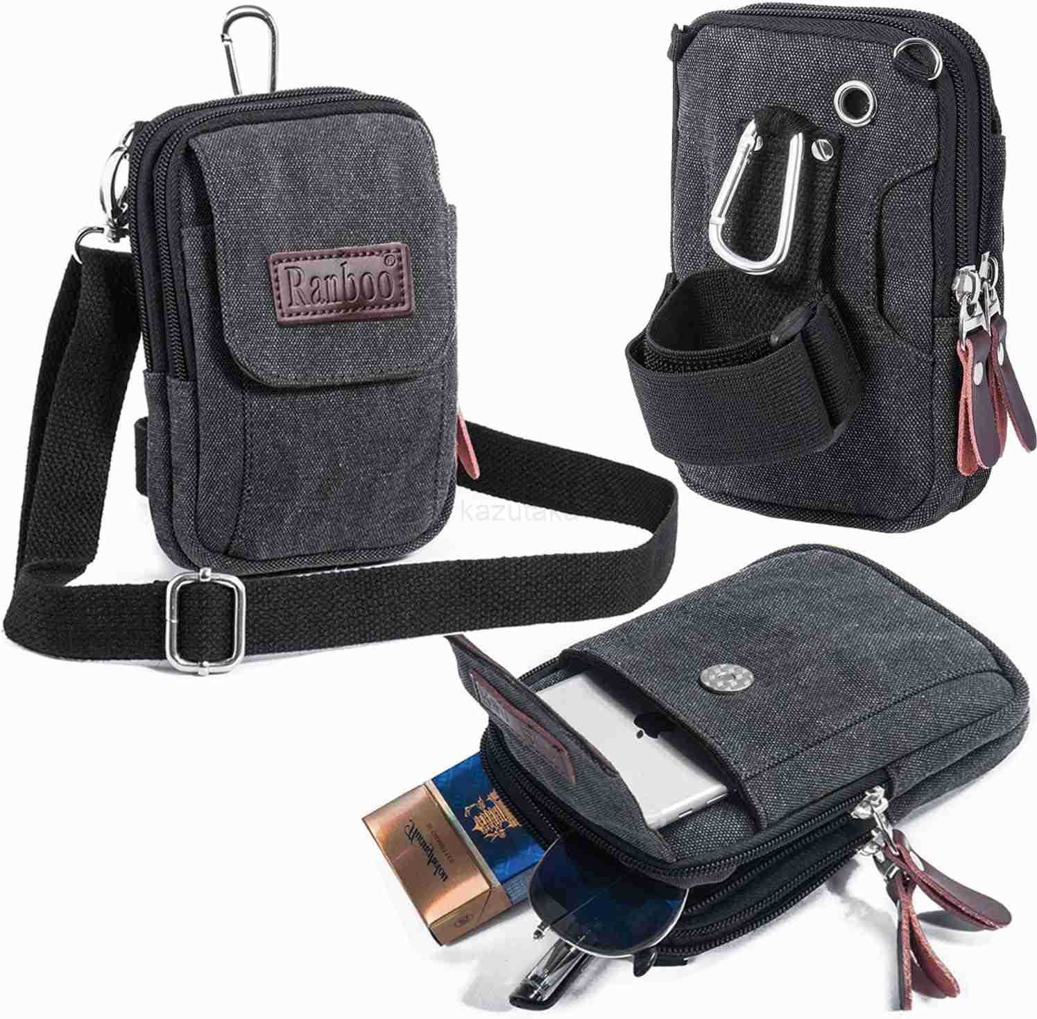 Canvas Phone Pouch for Men Small Crossbody Purse Shoulder Cell Phone Arm Bag Multifunction Carrier Belt Clip Holster Case Fit for iPhone 1615141312 Pr