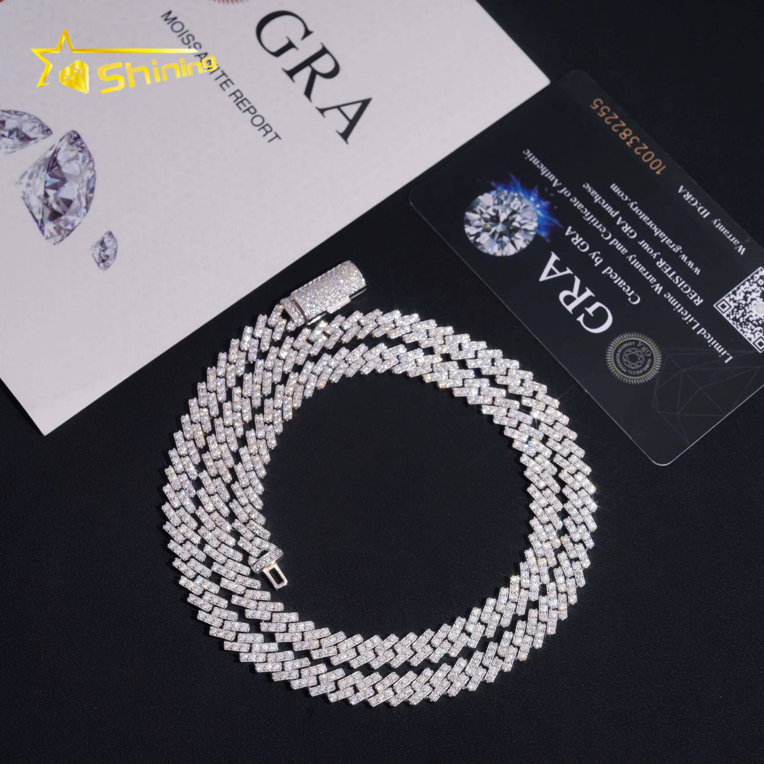 Hip Hop Jewelry 8mm One Row Classic Solid 925 Sterling Silver Men Necklace Iced Out VVS Moissanite Cuban Link Chain Necklaces