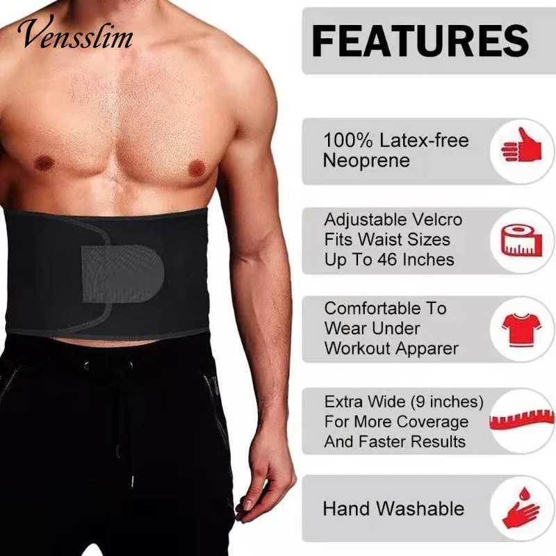 Vensslim Sports Waist Trimmer Sweat Body Shaper Belt Workout Slimming Belly Band for Men Gym Exercise Burn Fat Corset W250910