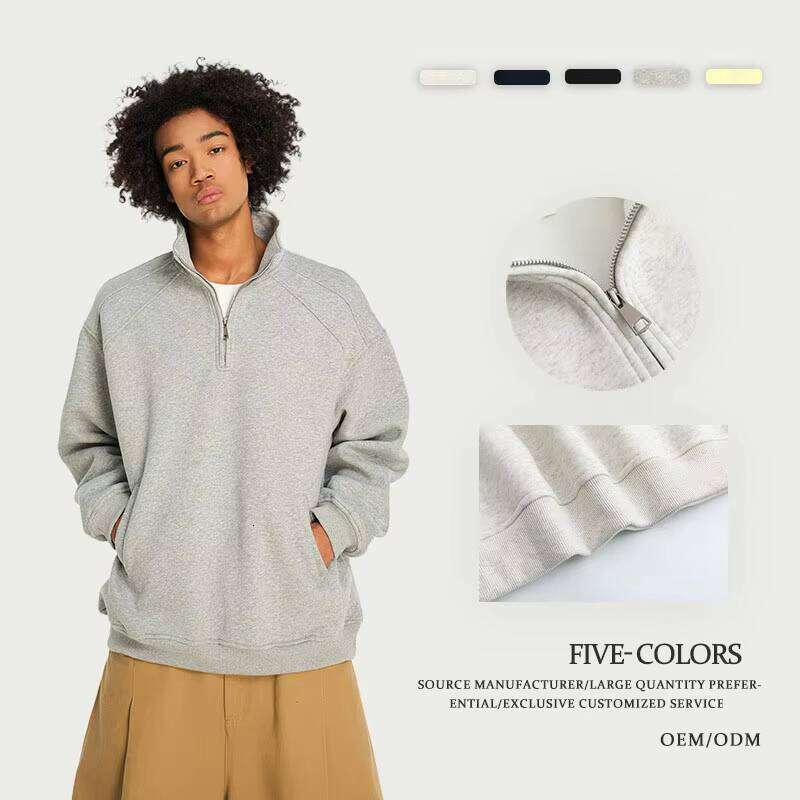Half-Zip Hoodie with Mock Collar Zipper Men's High-Quality Sweatshirt OEM ODM