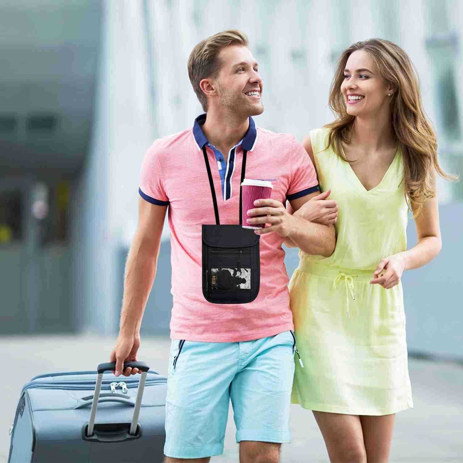 Blocking Travel Neck Wallet Pouch and Passport Holder Travel Neck Pouch Passport Holder for Women Men BlackZ250910