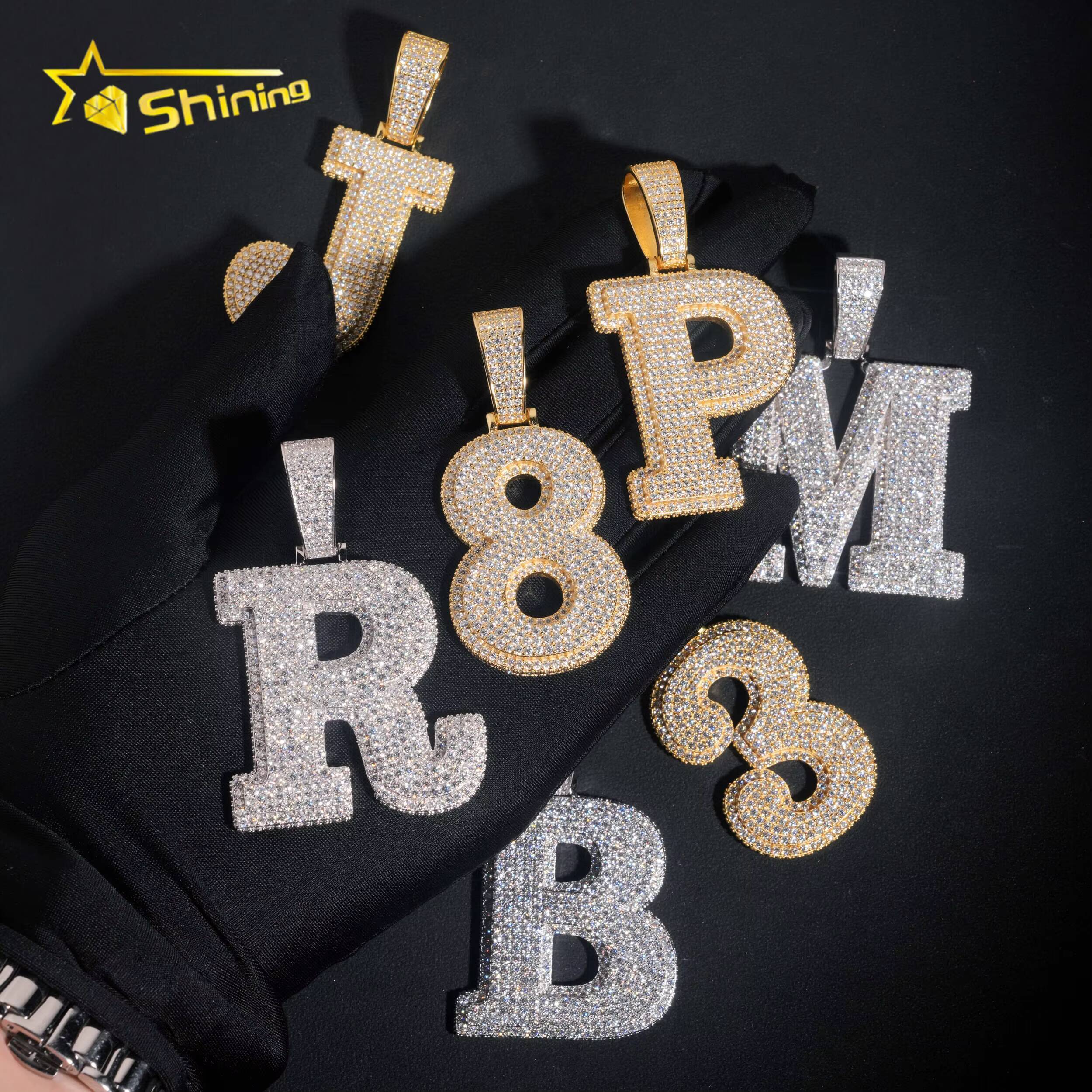 Hot Sale Initial Letters Pendant Hip Hop Vvs Moissanite Diamond Iced Out Pendant Pass Diamonds Tester Fine Jewelry