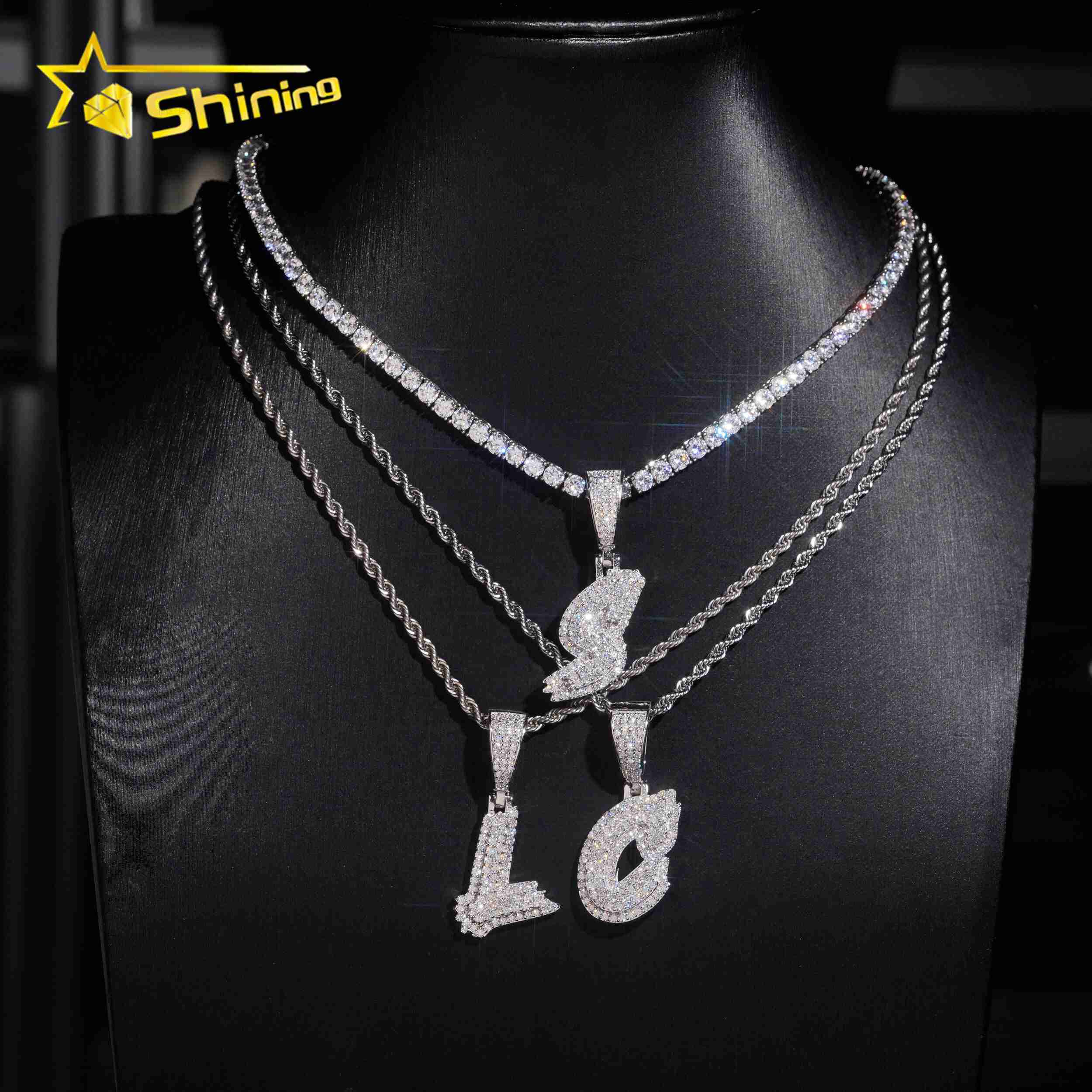 Fine Cheap Gift Set Single Letter Custom Letter Pendants VVS Moissanite Iced Out Letter Initial Name Jewelry Pendant Necklace