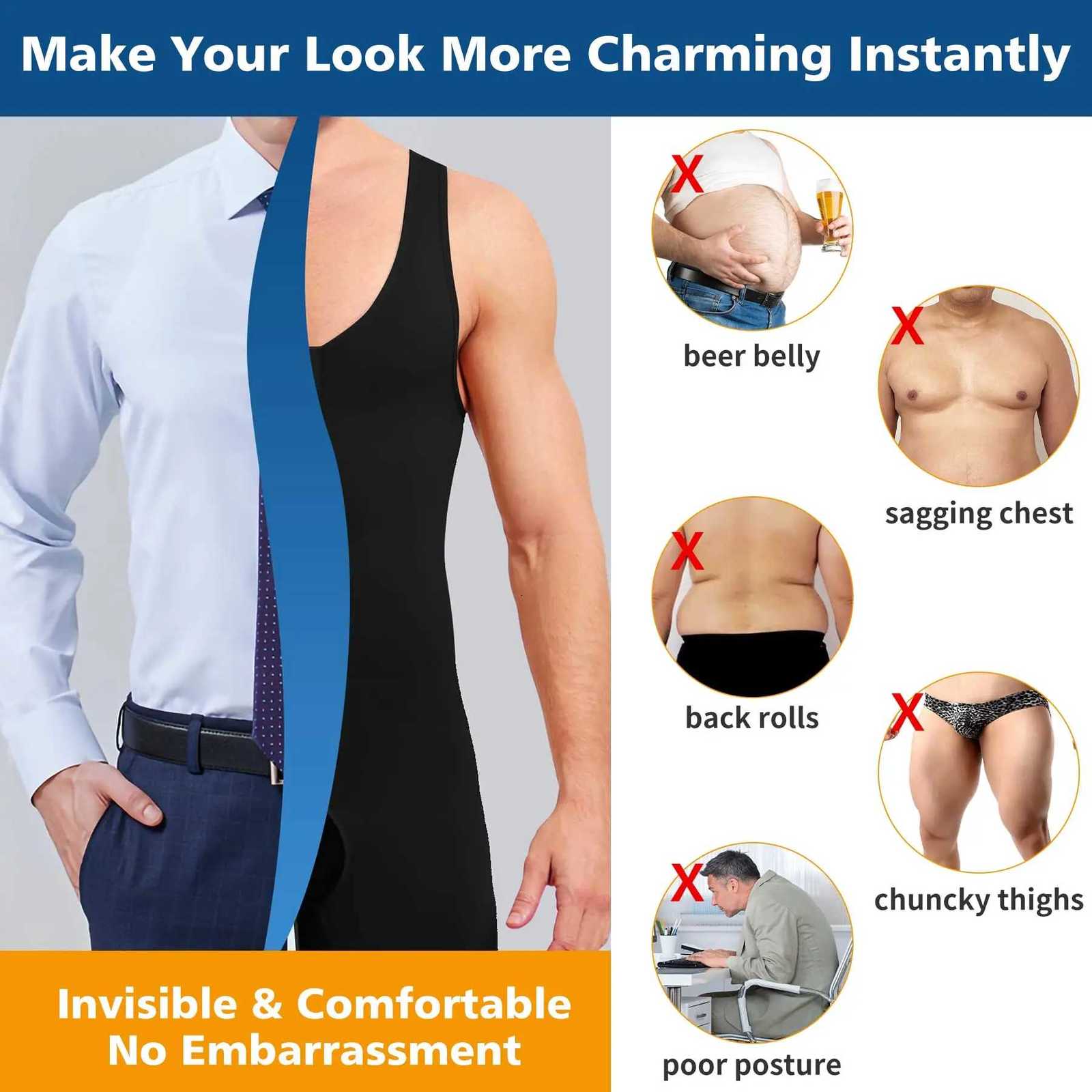 Men Shapewear Tummy Control Bodysuit Waist Full Body Shaper Fajas Compression Shirts Shorts Slim Belly W250910