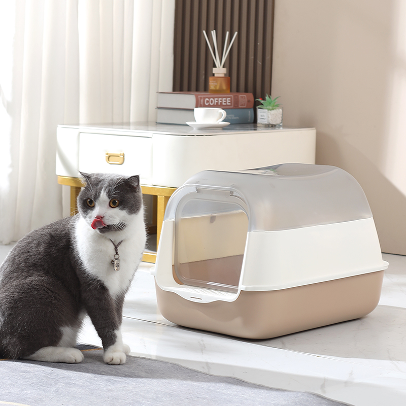 Full Enclosed Cat Litter Box with Transparent Lid, Anti-Splash & Odor-Control Hooded Cat Toilet, Easy-Clean Indoor Cat Litter Tray for Modern Home Dec