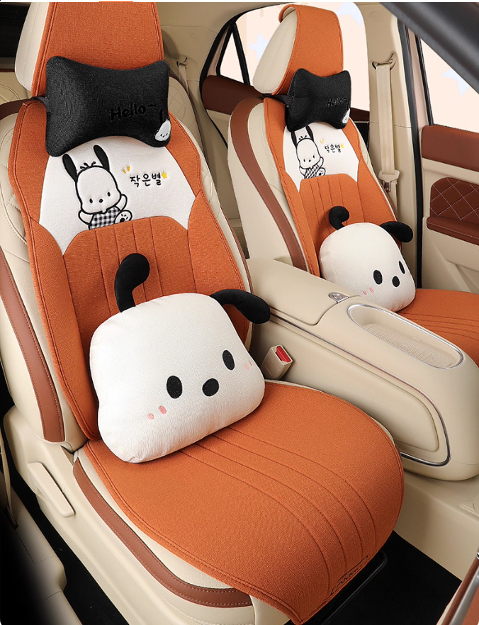 Linen Cooling Car Seat Cushions cartoon Universal Breathable Non-slip Seat Cover Protector Pad Mat Interior Accessories 250910