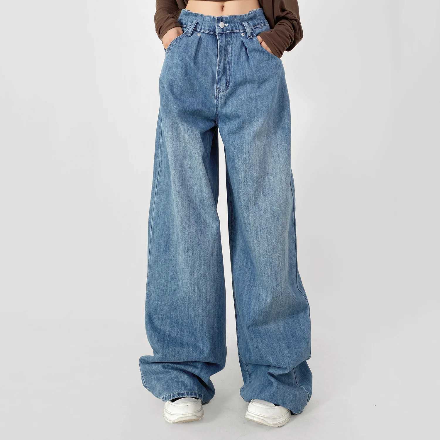 HighWaist WideLeg Pleated Jeans Relaxed Baggy Fit with Soft Drape Light Wash Options Z250910