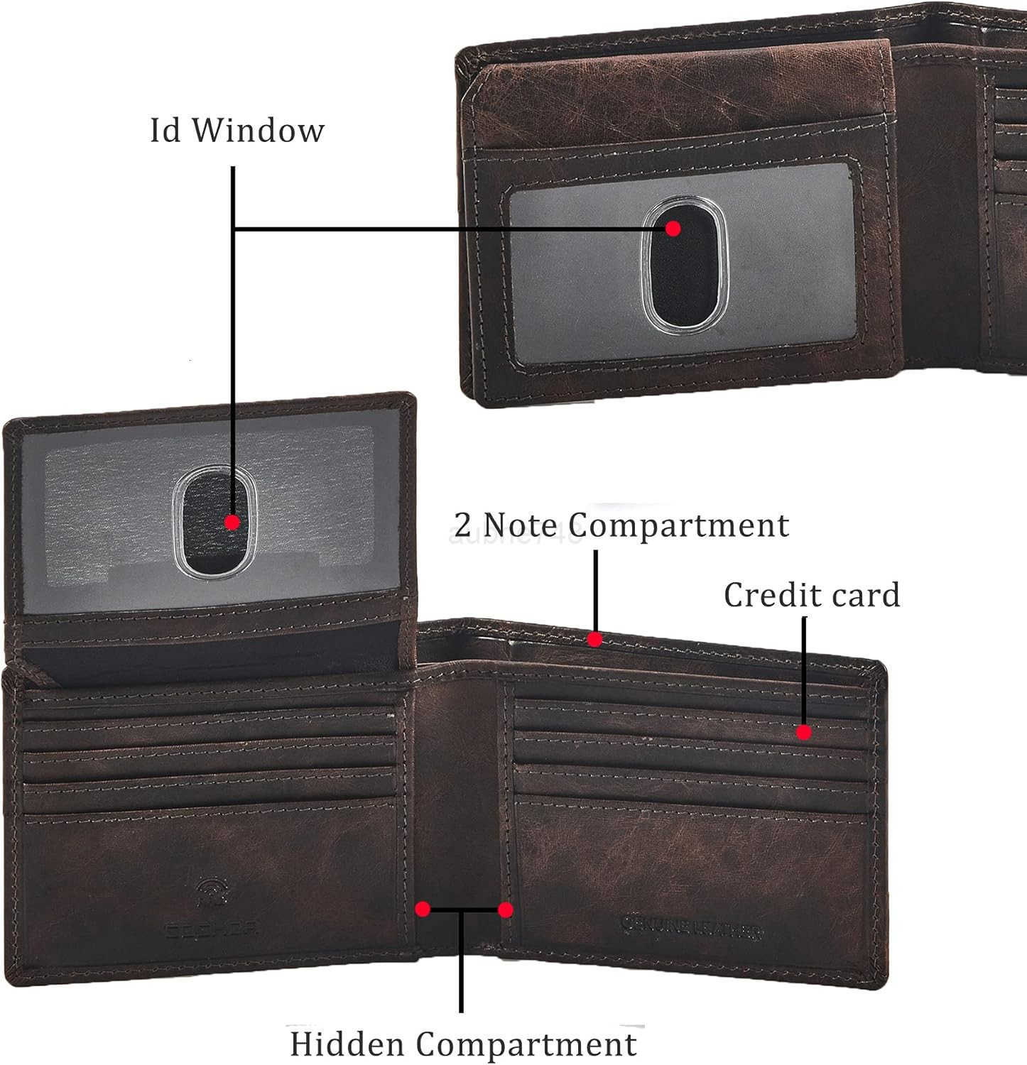 Bifold Wallet for Mens Real Genuine Slim Leather RFID Blocking 2 ID Windows Stylish Travel Gift Box DISTRESSED ESPRESSOZ250910