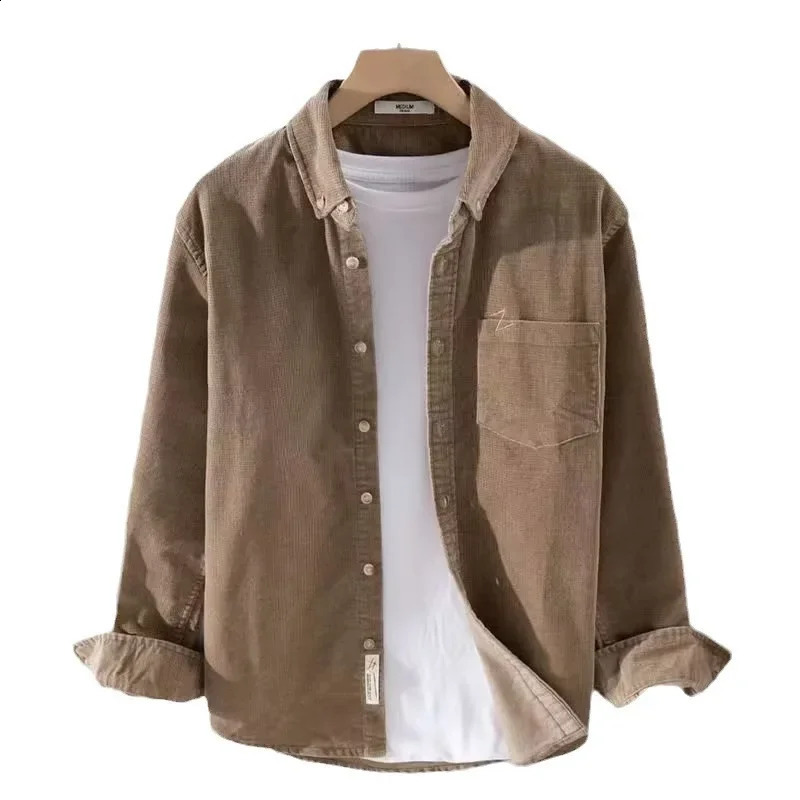 American Style Vintage Corduroy Shirt Mens Autumn Winter Long Sleeve Loose Fit Casual Trendy Flannel Jacket For Men 250910