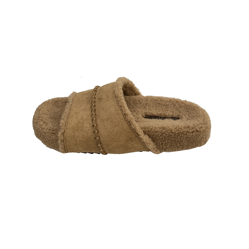 Autumn designer women's shoes thick soled slip on fur women's slippers for outdoor wear new slip on lazy shoes women's flat shoes