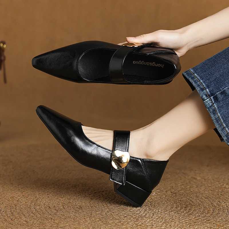 French thickheeled magic sticker shallow shoes 2025 spring new pointed and fashionable versatile nonslip small leather shoes W250910
