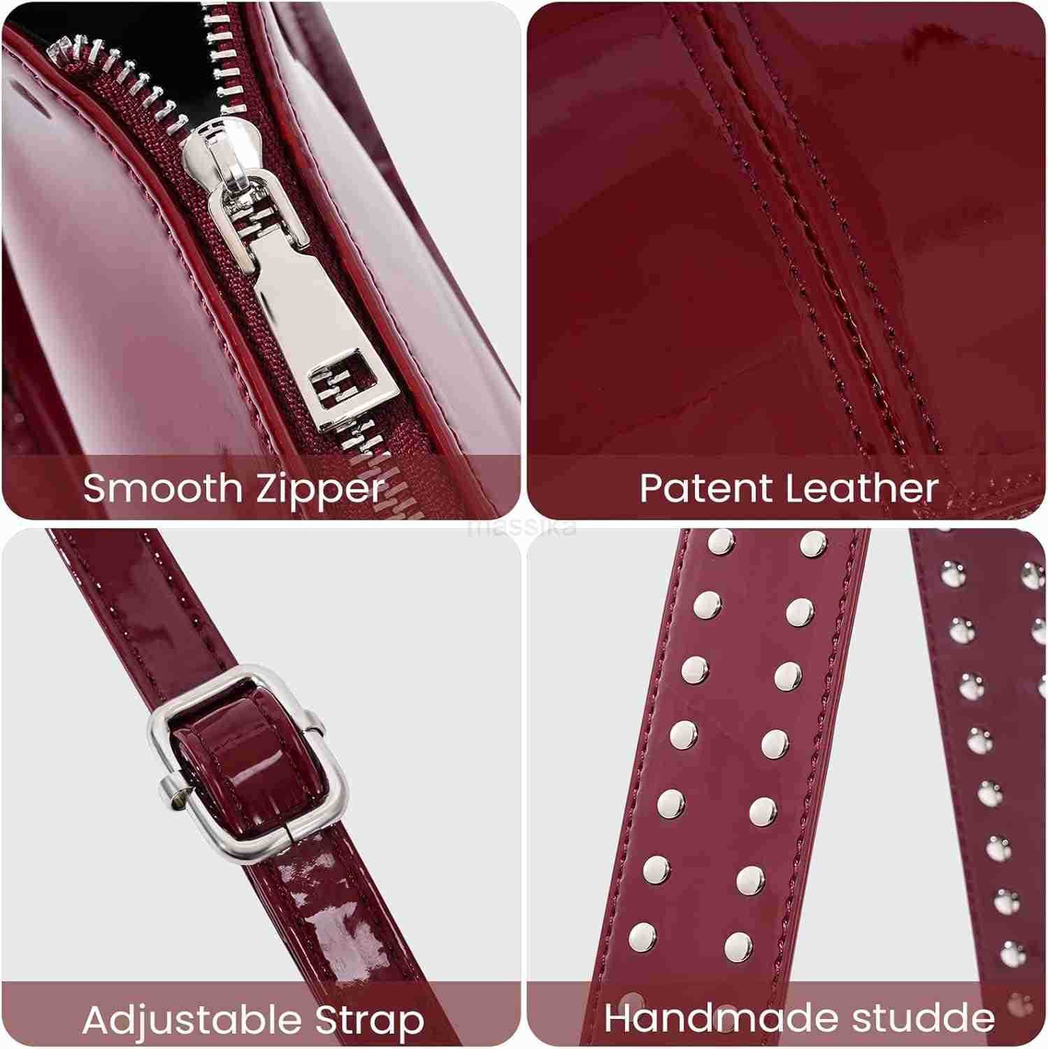Shoulder Bags for Women Patent Leather Handbags Red Purse Vintage Y2k Studded Shoulder Crossbody Bag Small Hobo Bag M250910