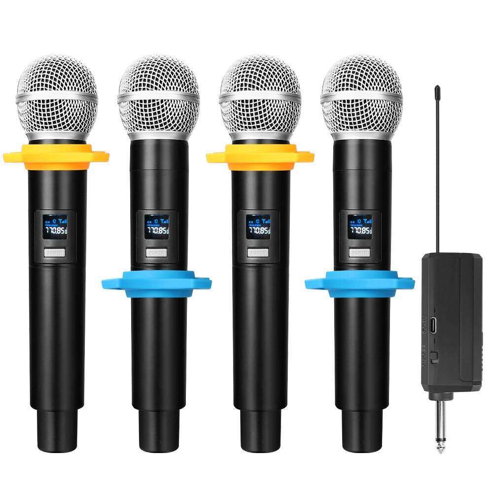Fourfold Microphone Dual Wireless Handheld Dynamic Mic System With Rechargeable Receiver Battery For Karaoke