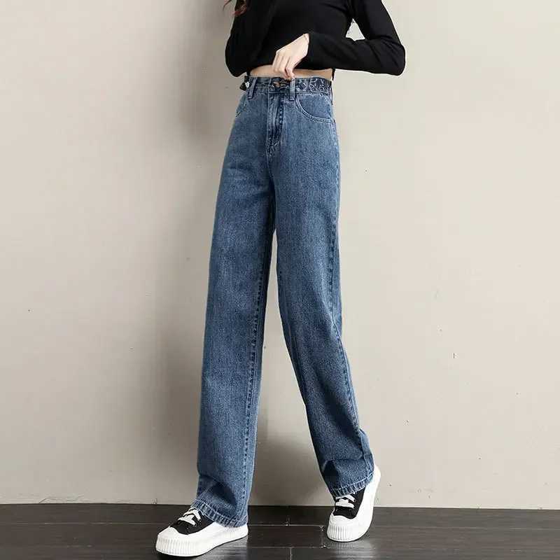 Loose Women Jeans High Waist Design Adjustable Straight Crotch Retro Style Trousers Cotton Fabric Comfortable Casual Style Z250910