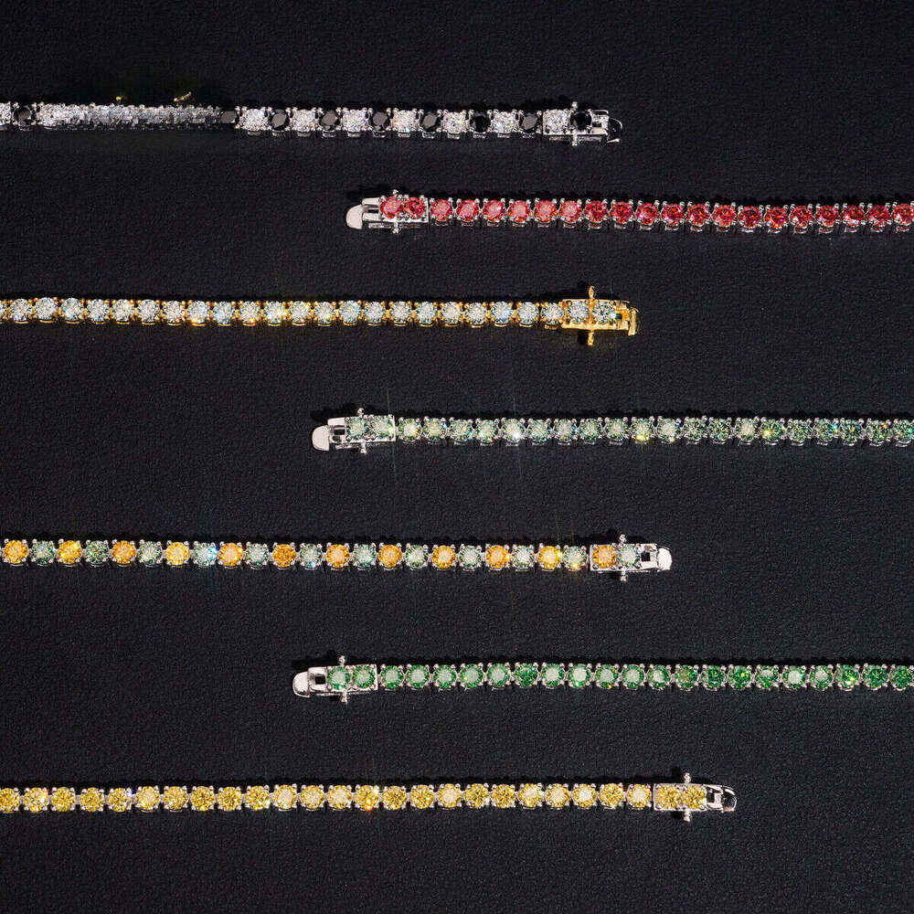 PassTetser 3mm Round Cut Colorful Silicon Stone for Women and Men Sier Tennis Bracelet Hip Hop Jewelry