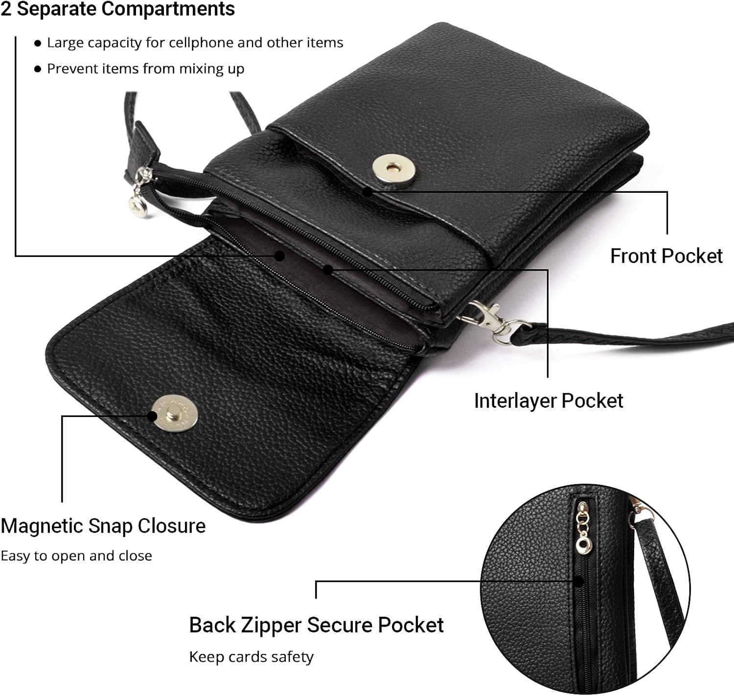 Small Crossbody Bags for Women PU Leather Mini Phone Purse Cossbody Purse Lightweight Black Cell Phone Wallet Pouch Z250910