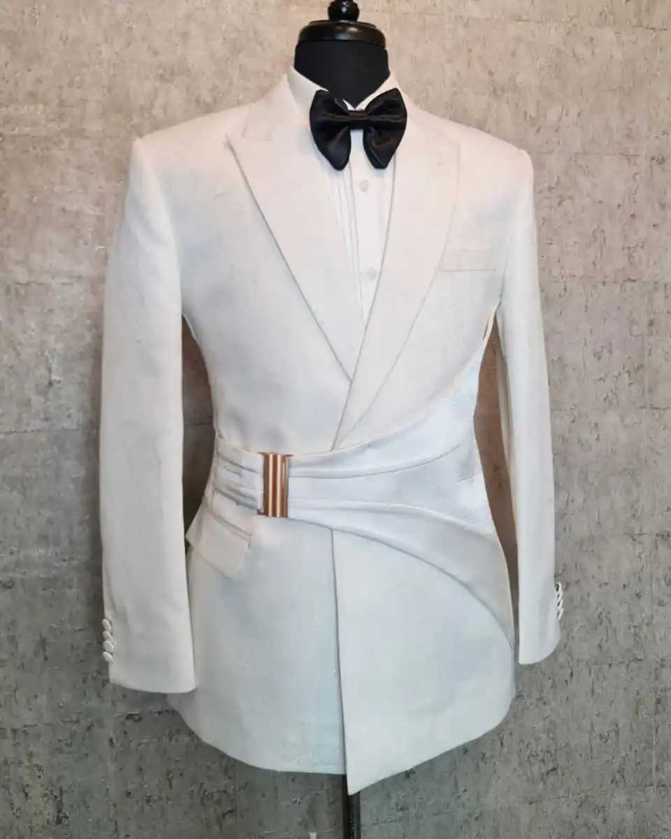 Slim Fit Formal Wedding Tuxedos with Buckle Design Men Suits Male Fashion Lapel 2 Pieces Set Jacket Pants Groom Business Suit W250910