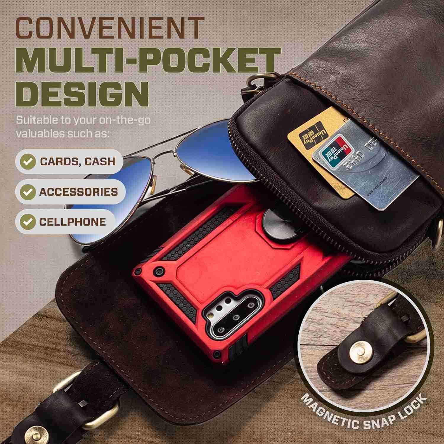 Genuine Leather Phone Pouch for Belt Small Men Bag Crossbody Purse Cell Phone Holster Holder Case with Belt Clip Fits for iPhone 16 Pro Max 15 Pro Max
