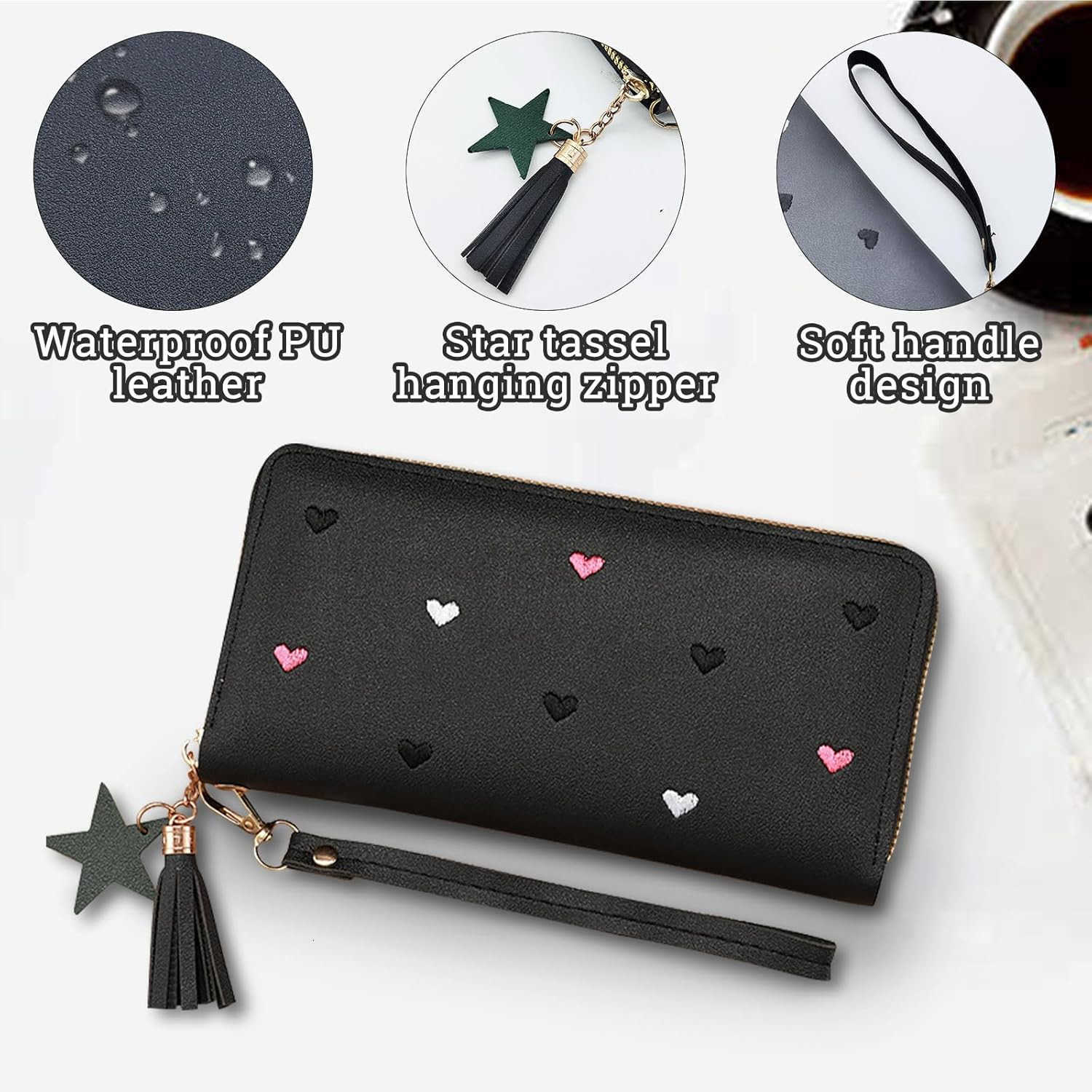 Womens Wallets PU Leather Ladies Wallet Wristlet Wallets for Women with Detachable Handle Multi Slots Travel Wallet Womens Wallet for Shopping Dating 