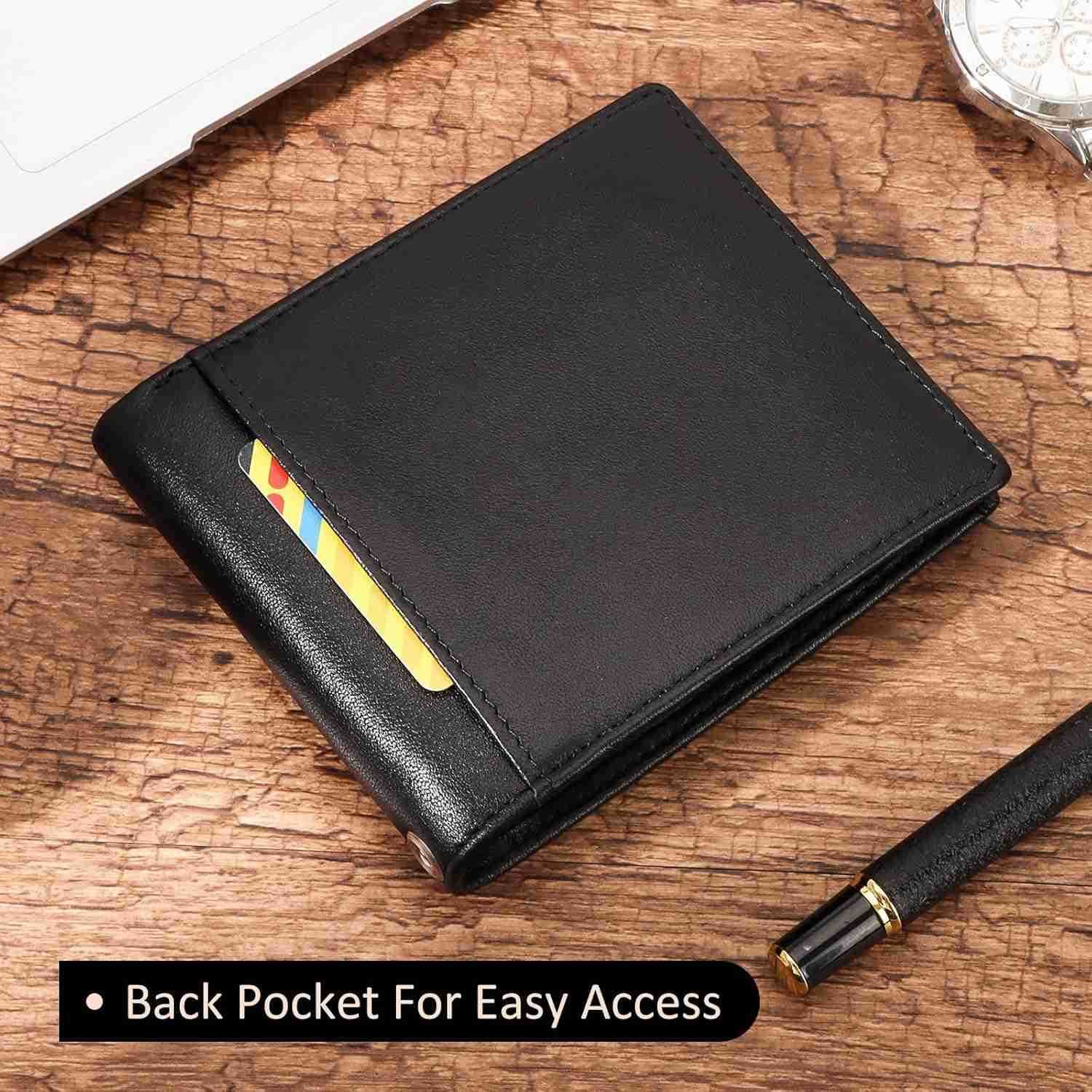 Mens Wallet with Chain RFID Blocking Genuine Leather Bifold Wallet Minimalist With 2 ID Window BlackZ250910