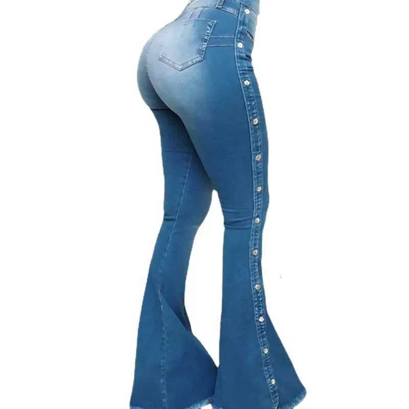 Jeans High Waist Strecth Denim Flare Pants Women Vintage Trousers Buttons Denims Streetwear 2024 Autumn Female Floor Length Z250910