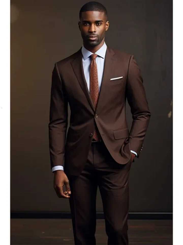 2 Piece Dark Brown Men Suits Set Formal Single Breasted Notch Lapel Male Suit Slim Daily Smart Causal Office Wedding Tuxedo W250910