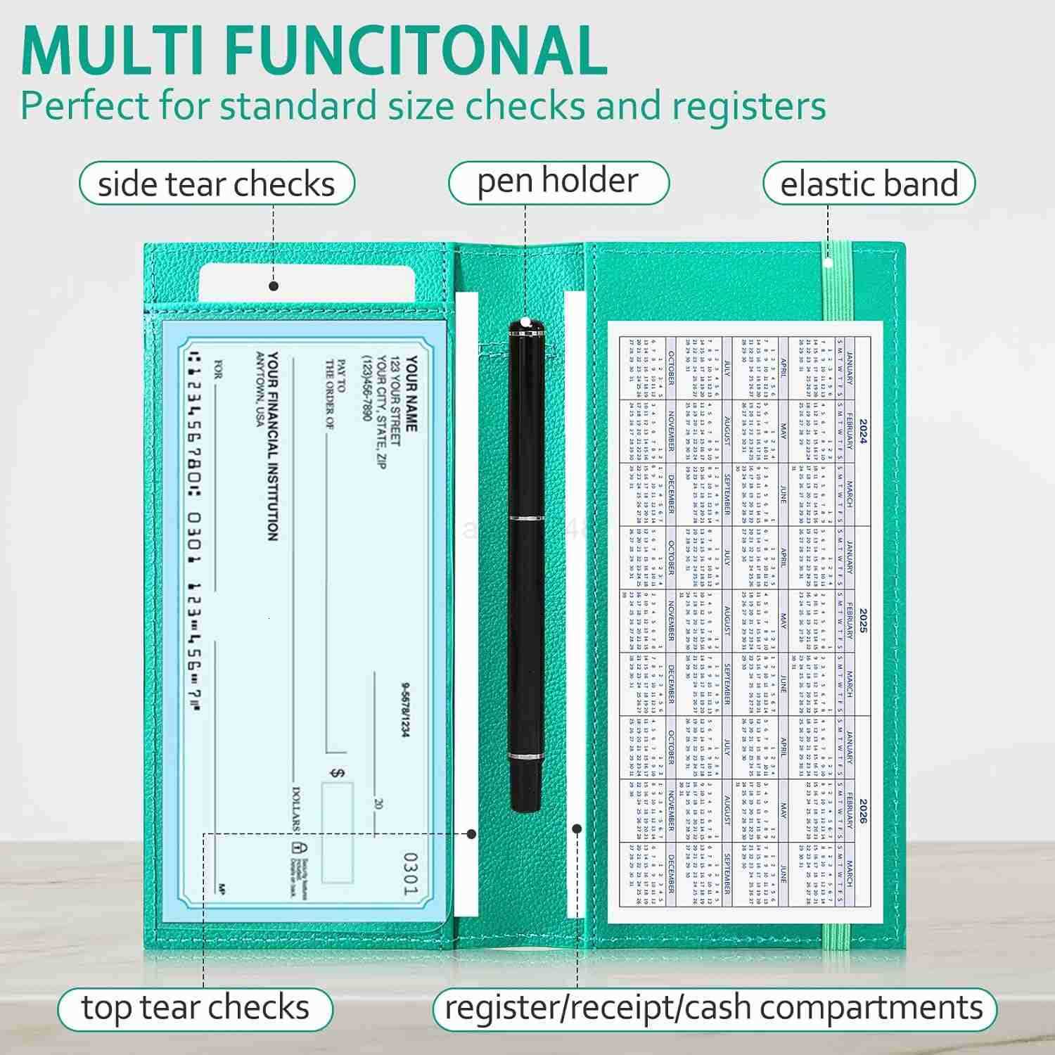 Leather Checkbook Cover for Top Side Tear Registers Duplicate Checks with Plastic Insert Flap Pen Holder Slim Wallet Card Holder for Men WomenZ250910