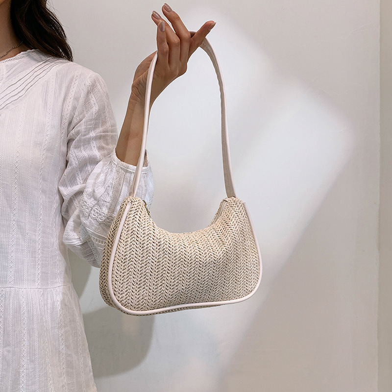 Summer Luxury Bag Straw Bag For Women New Free Shipping Vintage Designer Bag Color Block Handbag Versatile Underarm Woven Bag Trendy
