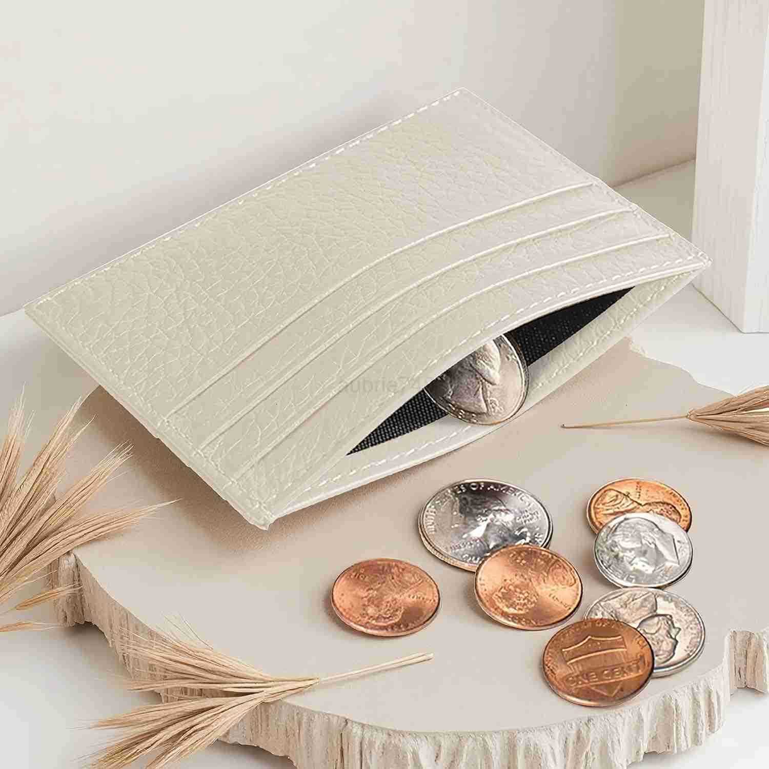 CARD Wallet Super Slim Card Holder Genuine Leather Wallet for Man and Women with 6 Card Slots 1 Pocket OffWhiteZ250910